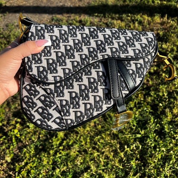 Handbags - Black and White Designer Saddle Bag